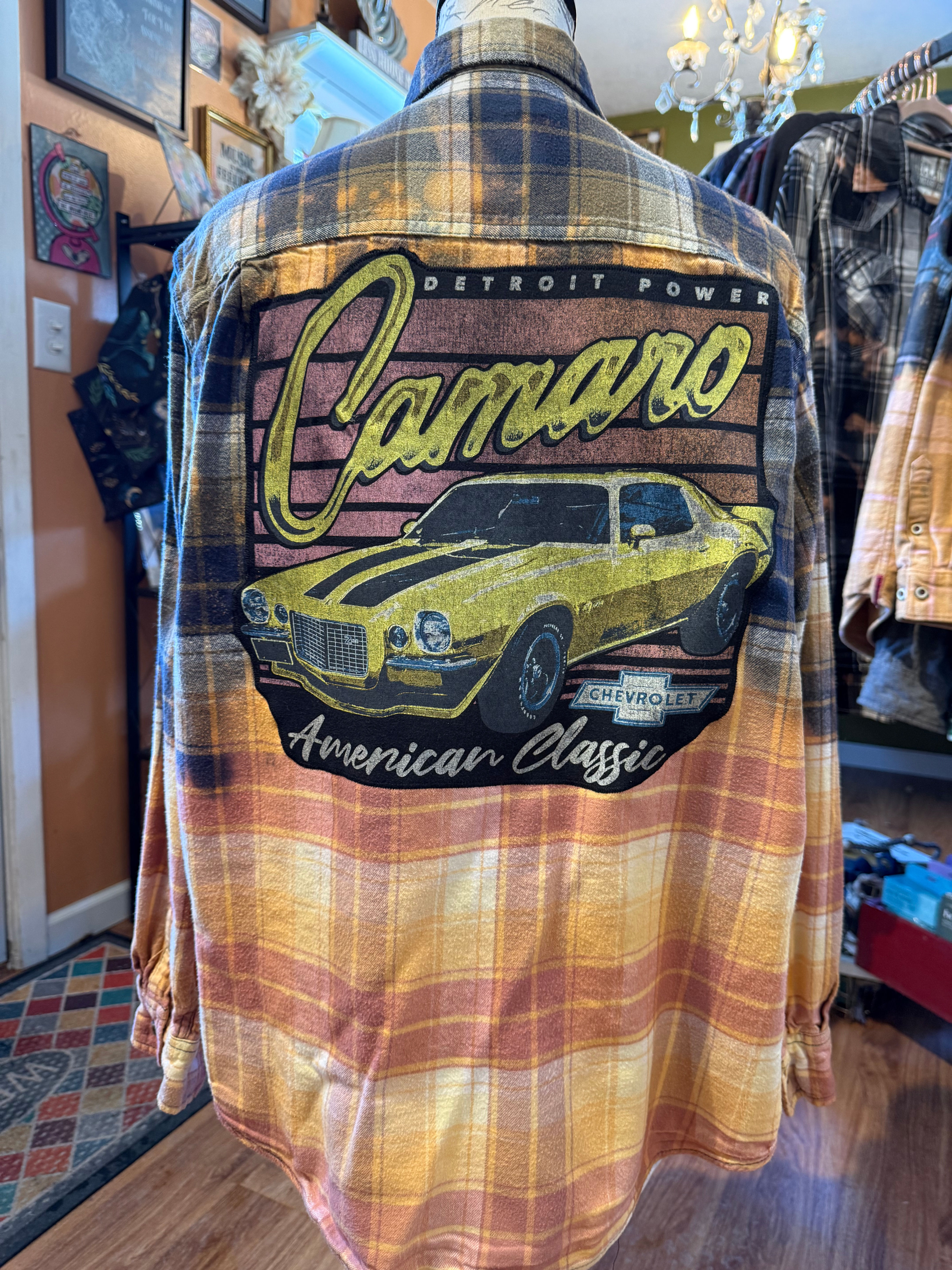 OOAK Upcycled Bleached Flannel - Chevy Camaro - Adult XL