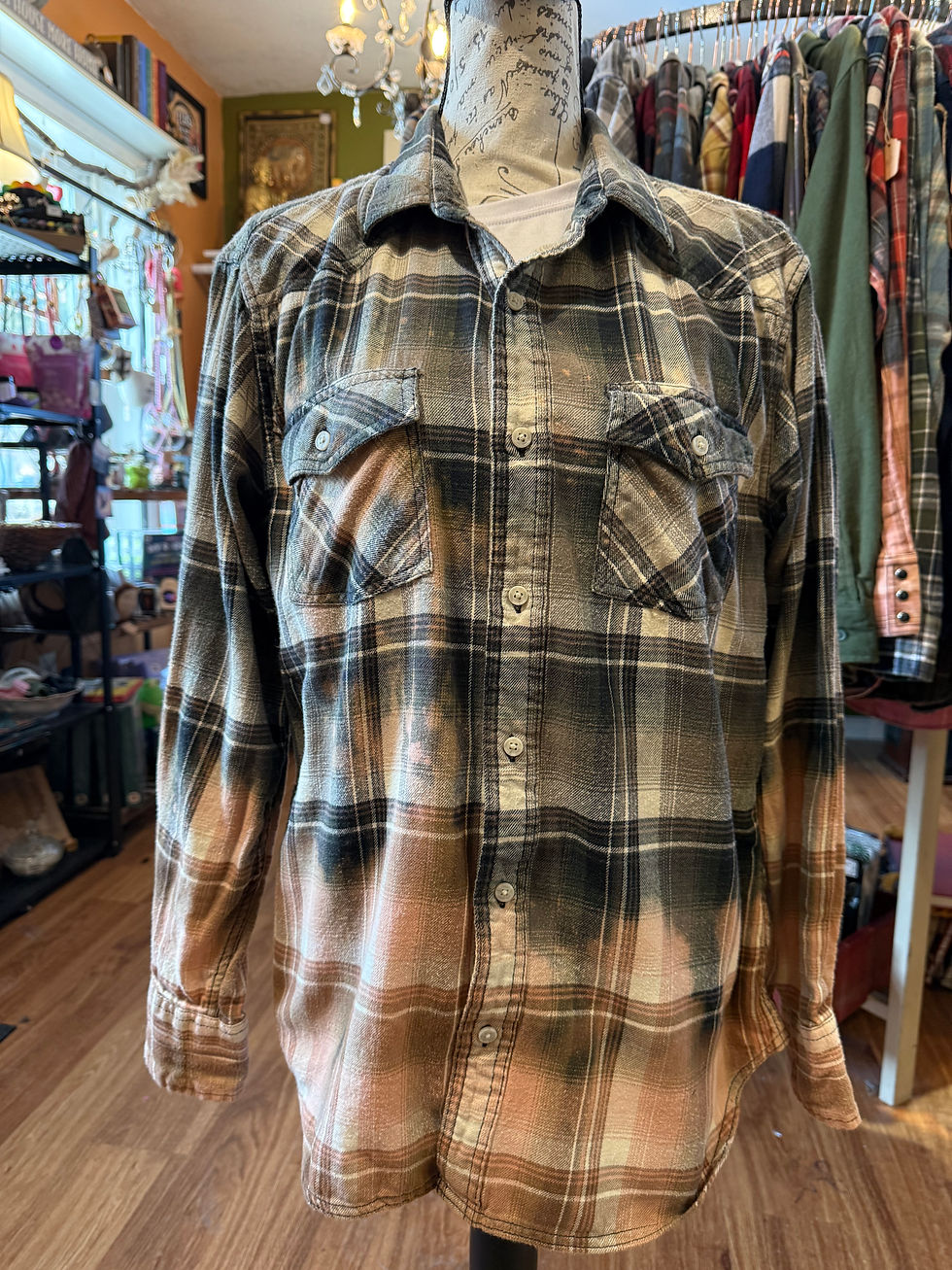 Thumbnail: OOAK Upcycled Bleached Flannel - Misfits - Adult Large