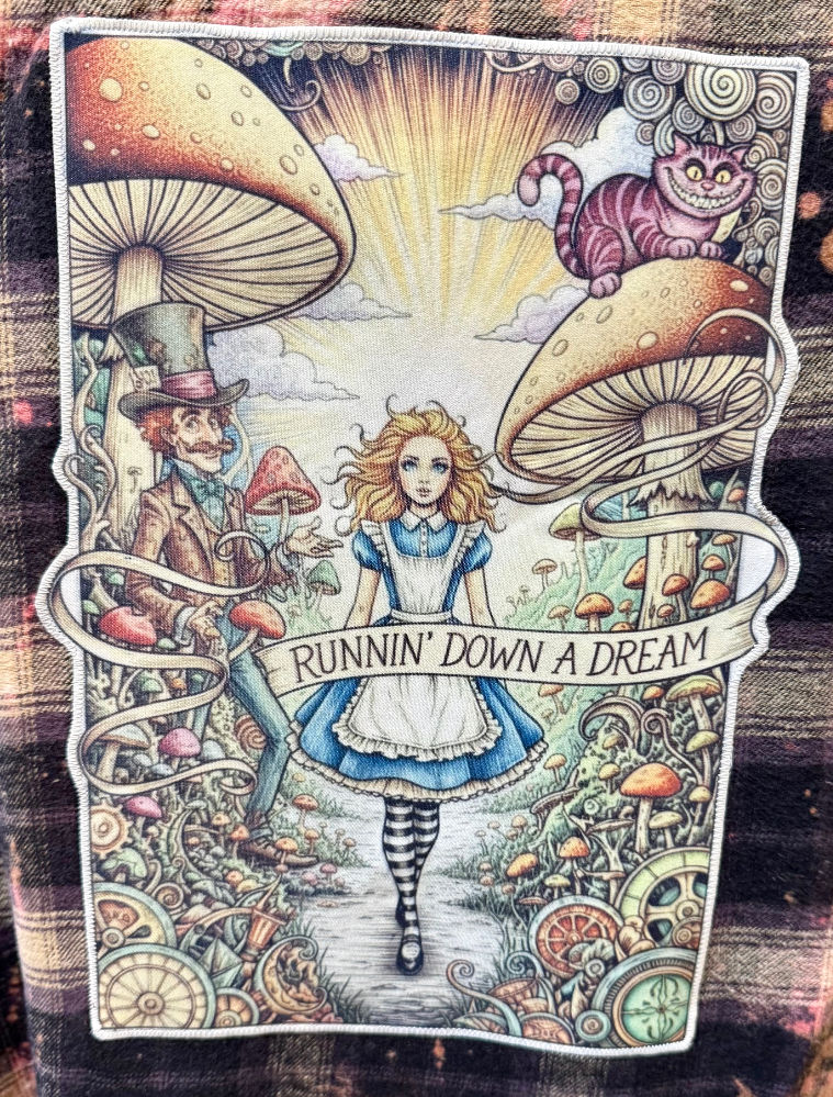 Thumbnail: Customized Upcycled Flannel -Runnin' Down A Dream, Alice in Wonderland
