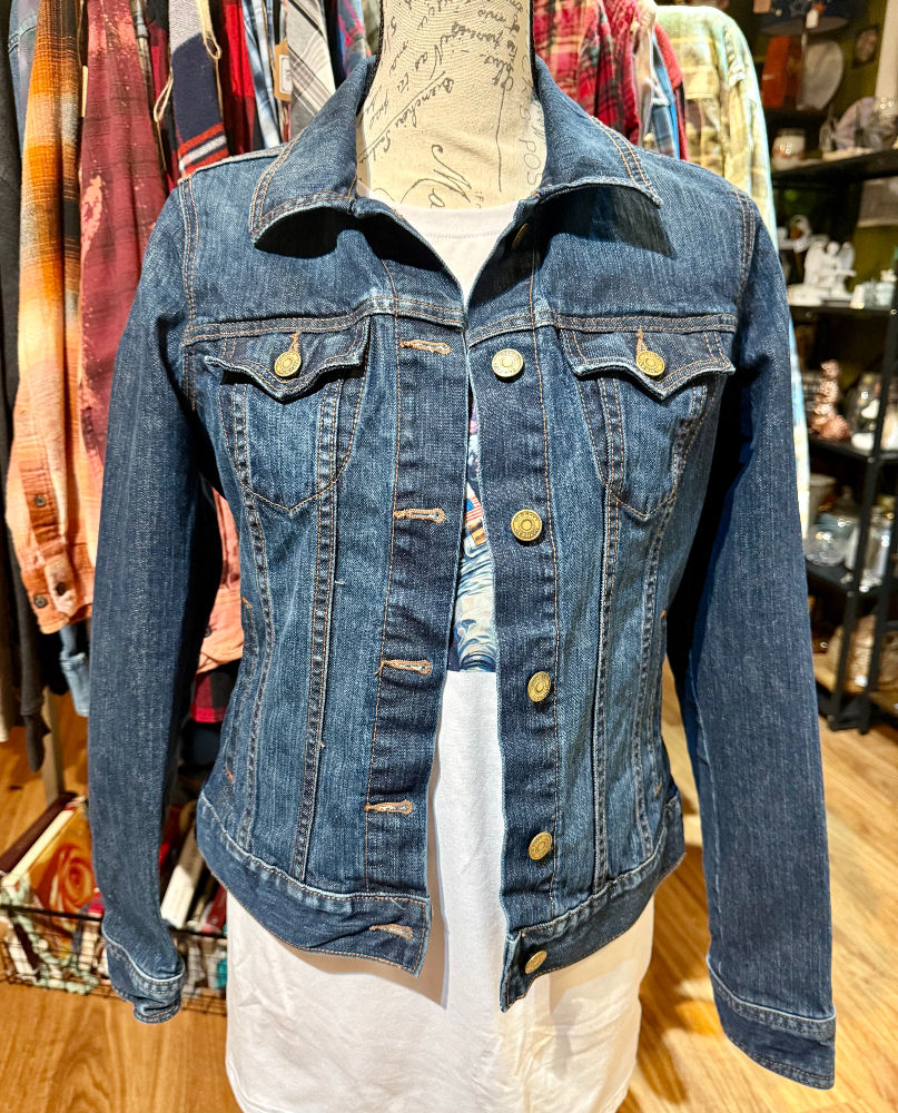 Thumbnail: OOAK Upcycled Denim Jacket - Grateful Dead, Art Nouveau - Adult Medium