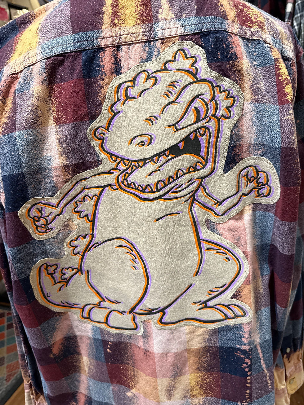 Thumbnail: OOAK Upcycled Bleached Flannel - Reptar, Rugrats - Adult Large