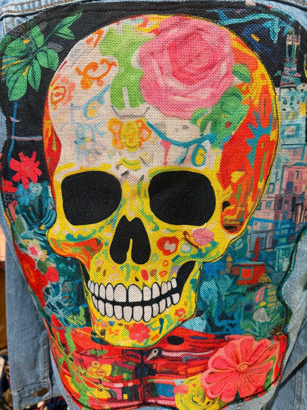 Thumbnail: OOAK Upcycled Jacket -Sugar Skull Art - Adult Medium