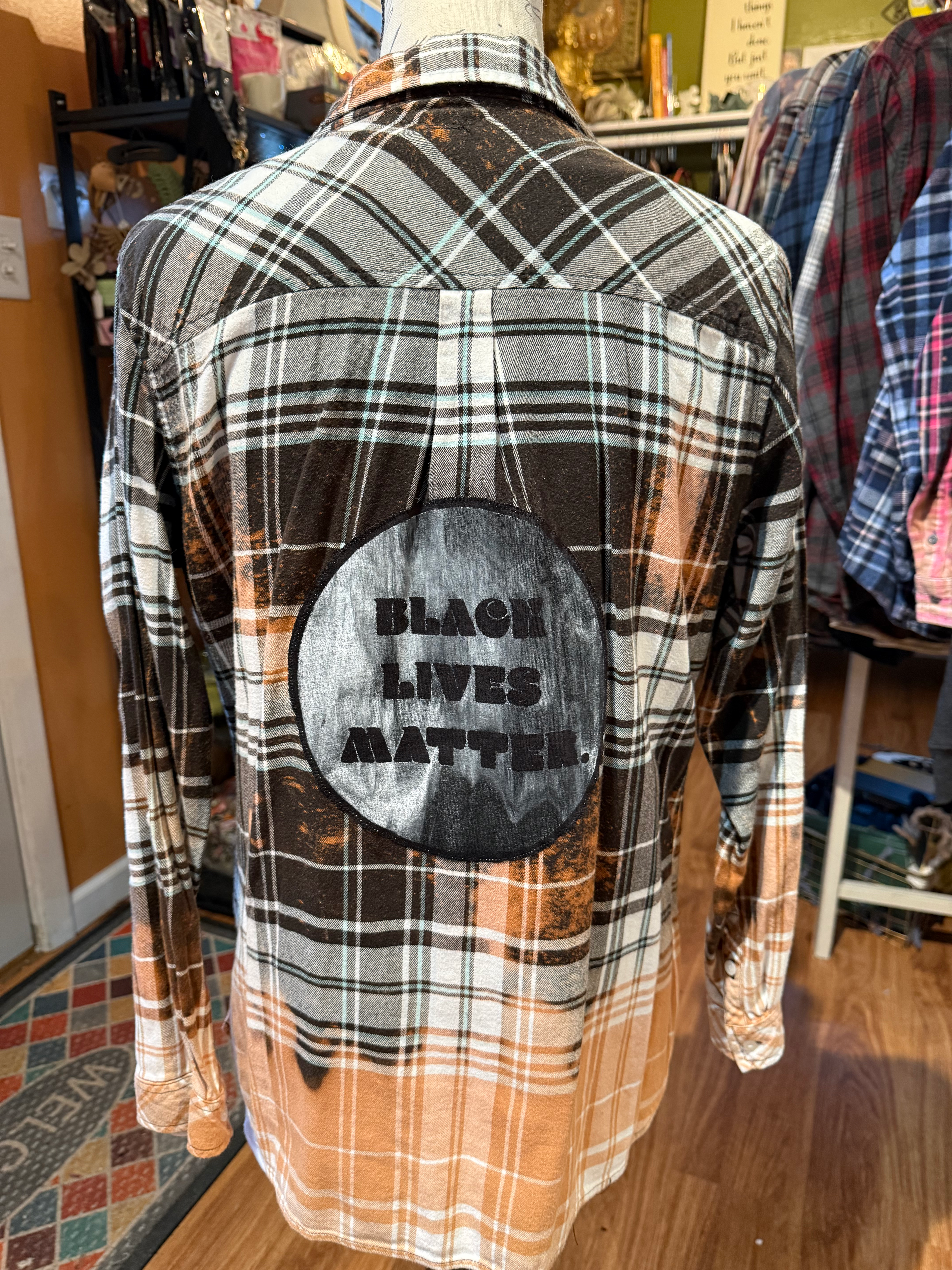 Upcycled Bleached Shirt - Black Lives Matter - Women’s Large