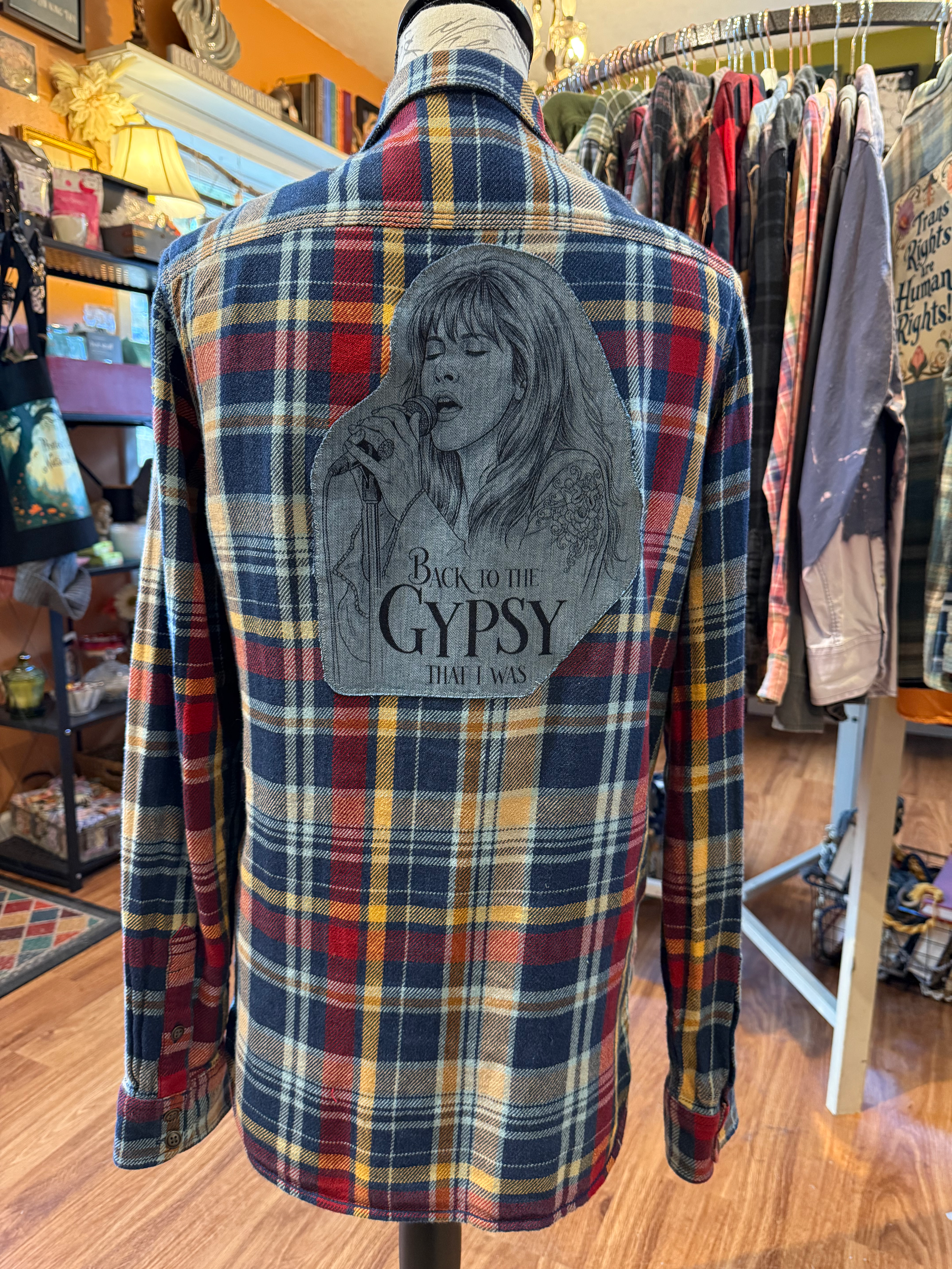OOAK Upcycled with Denim Patch - Stevie Nicks Gypsy - Adult Medium