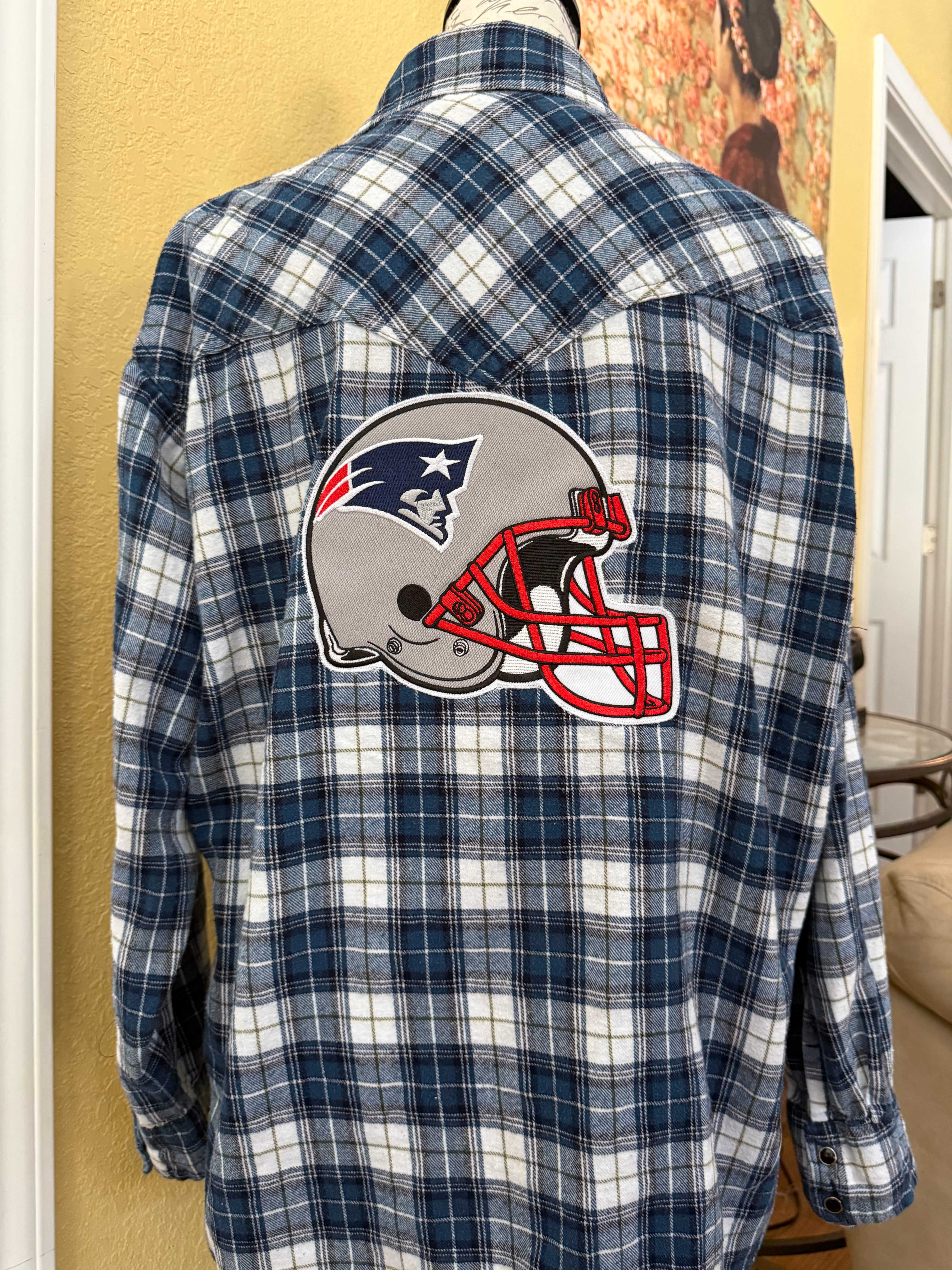 OOAK Upcycled Flannel - New England Patriots - Adult XL