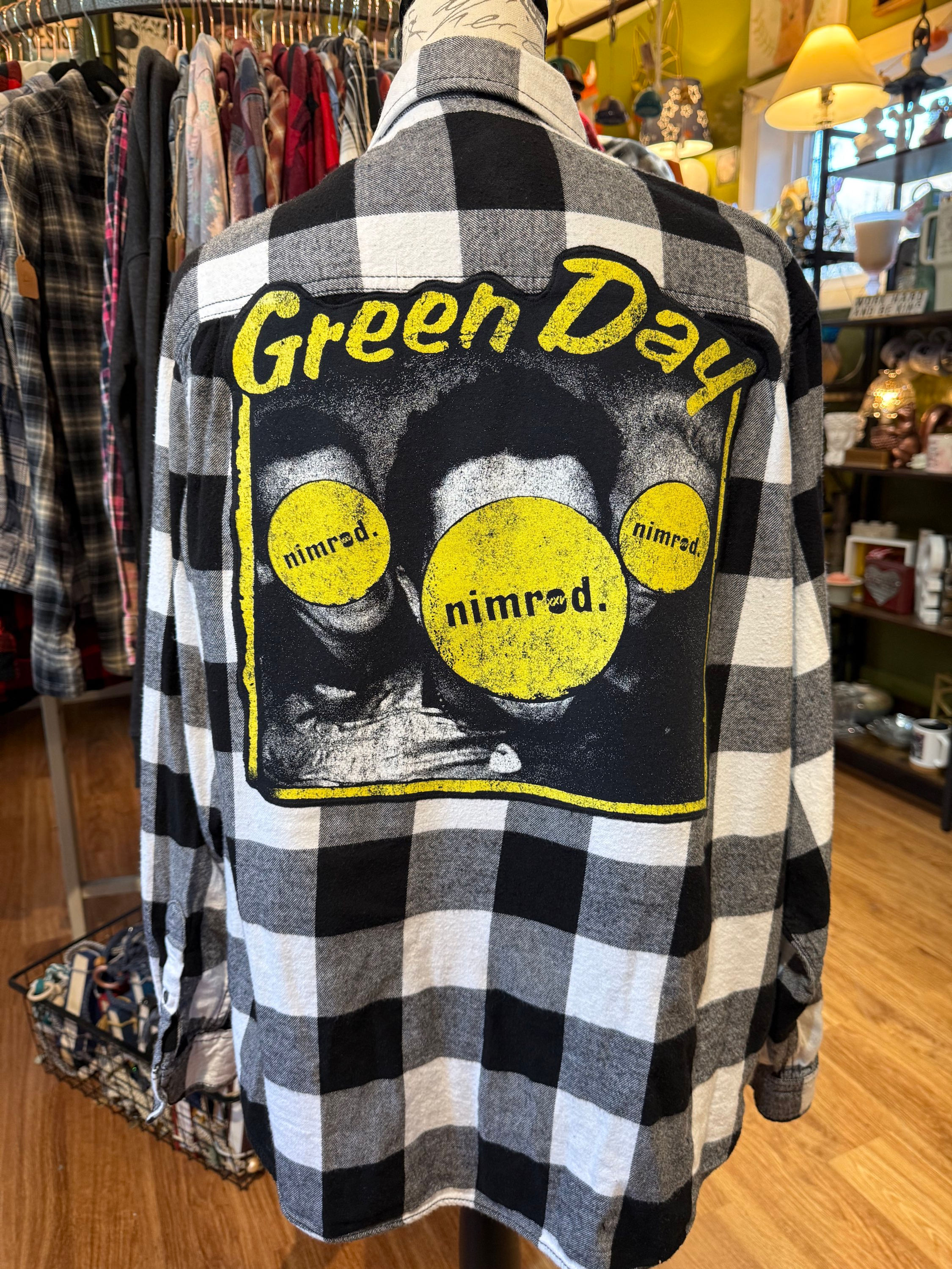 Upcycled Flannel - Green Day Nimrod. - Adult X Large