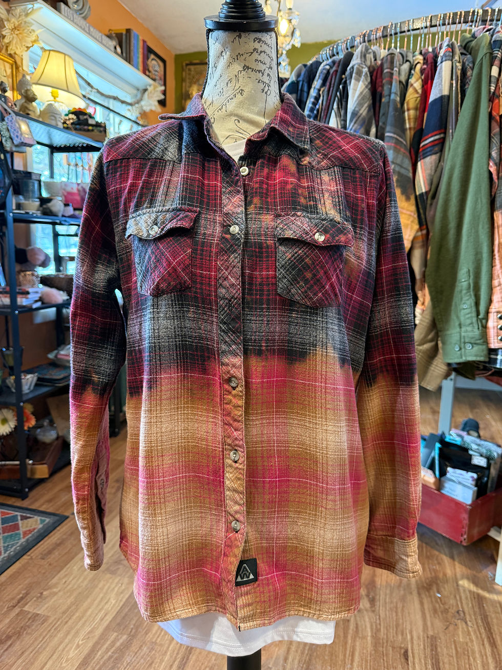 Thumbnail: OOAK Upcycled Bleached Flannel - Bon Jovi Art Nouveau - Women’s Large