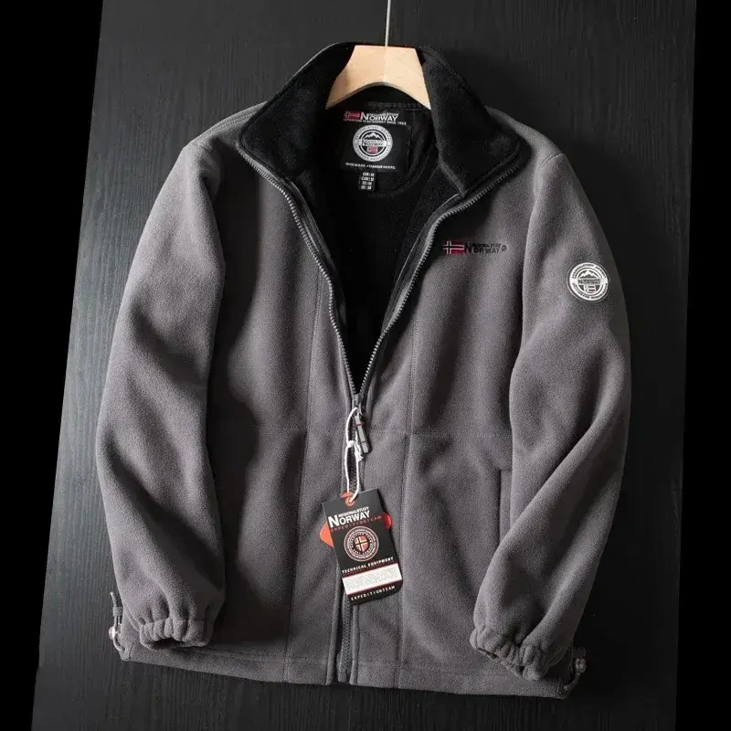 Thumbnail: Gray heavyweight padded winter jacket with polar fleece lining.