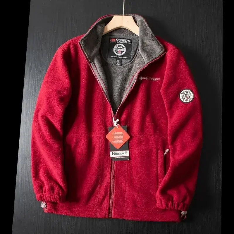 Thumbnail: Red heavyweight padded winter jacket with polar fleece lining.