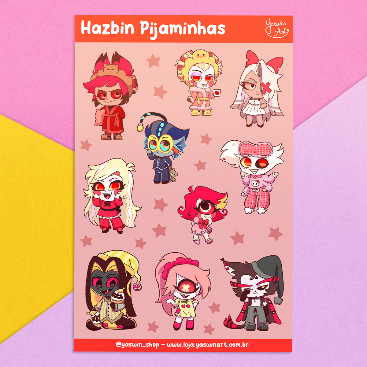 Cartela de Adesivos - Hazbin Pijaminhas