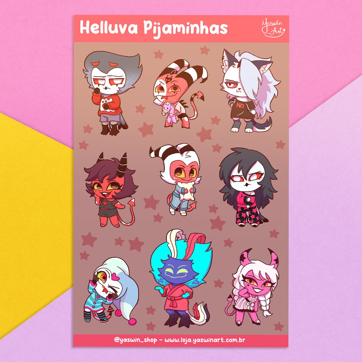 Cartela de Adesivos - Helluva Pijaminhas