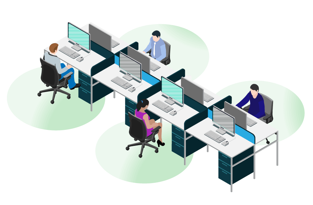 it is a clipart of a group of people working in an office