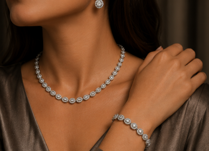 Thumbnail: Sterling Silver Round Jewelry Set