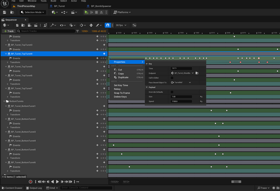 Screenshot of an event being bound to the level sequence