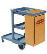 Blue Janitor Cart with Zippered Yellow Vinyl Bag