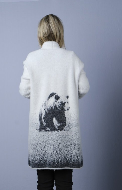 Cardigan Sweater with Grizzly Bear