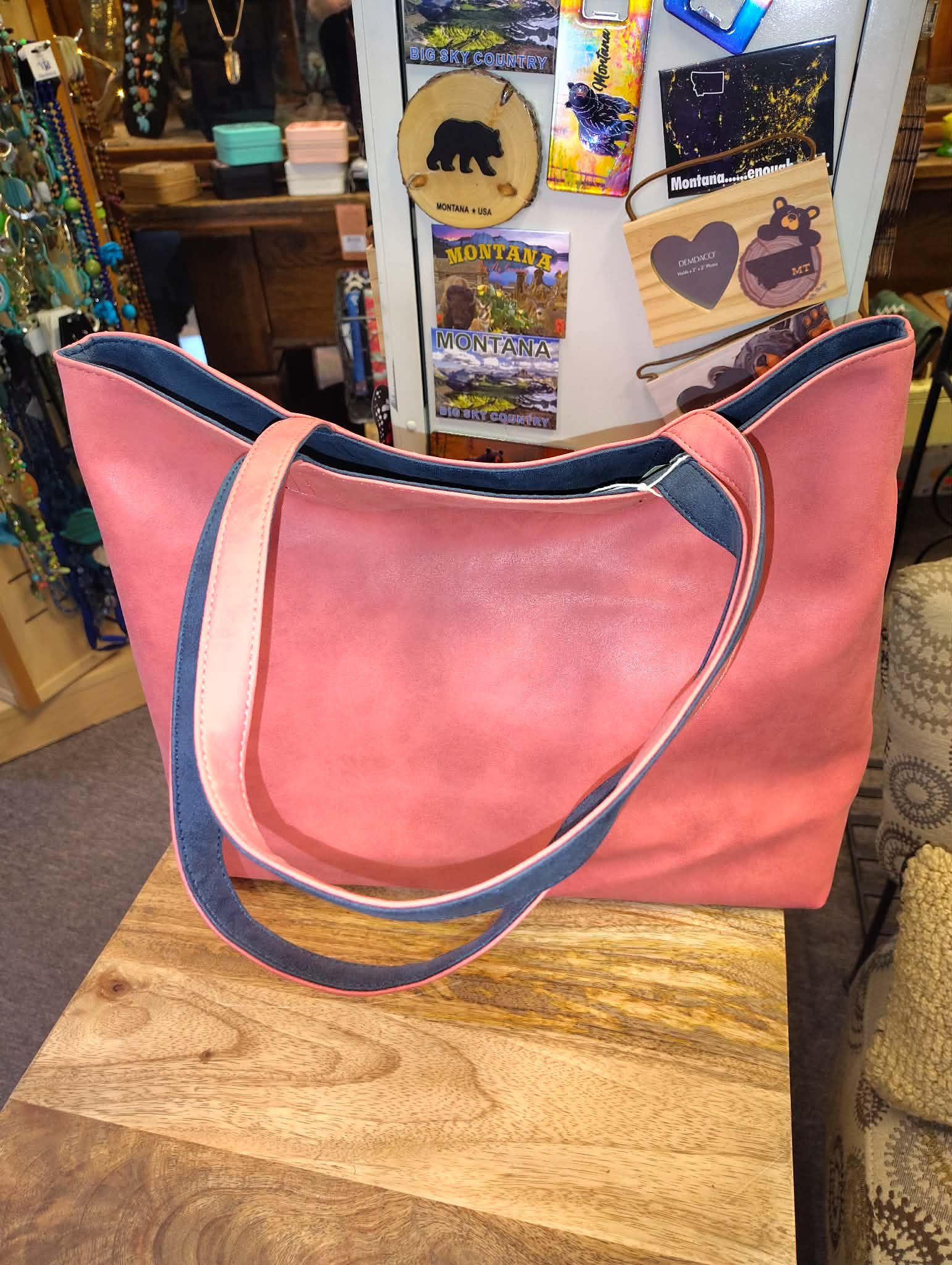 Reversible Coral/Navy Tote