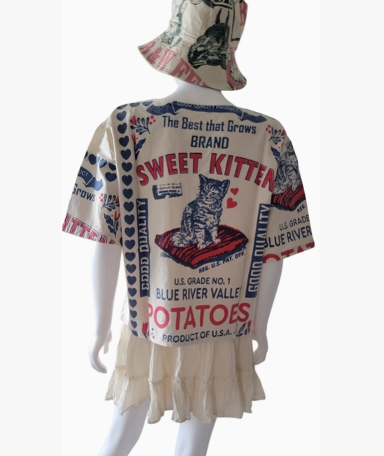 Thumbnail: Flour Sack Short Sleeve Top - Kitten Print