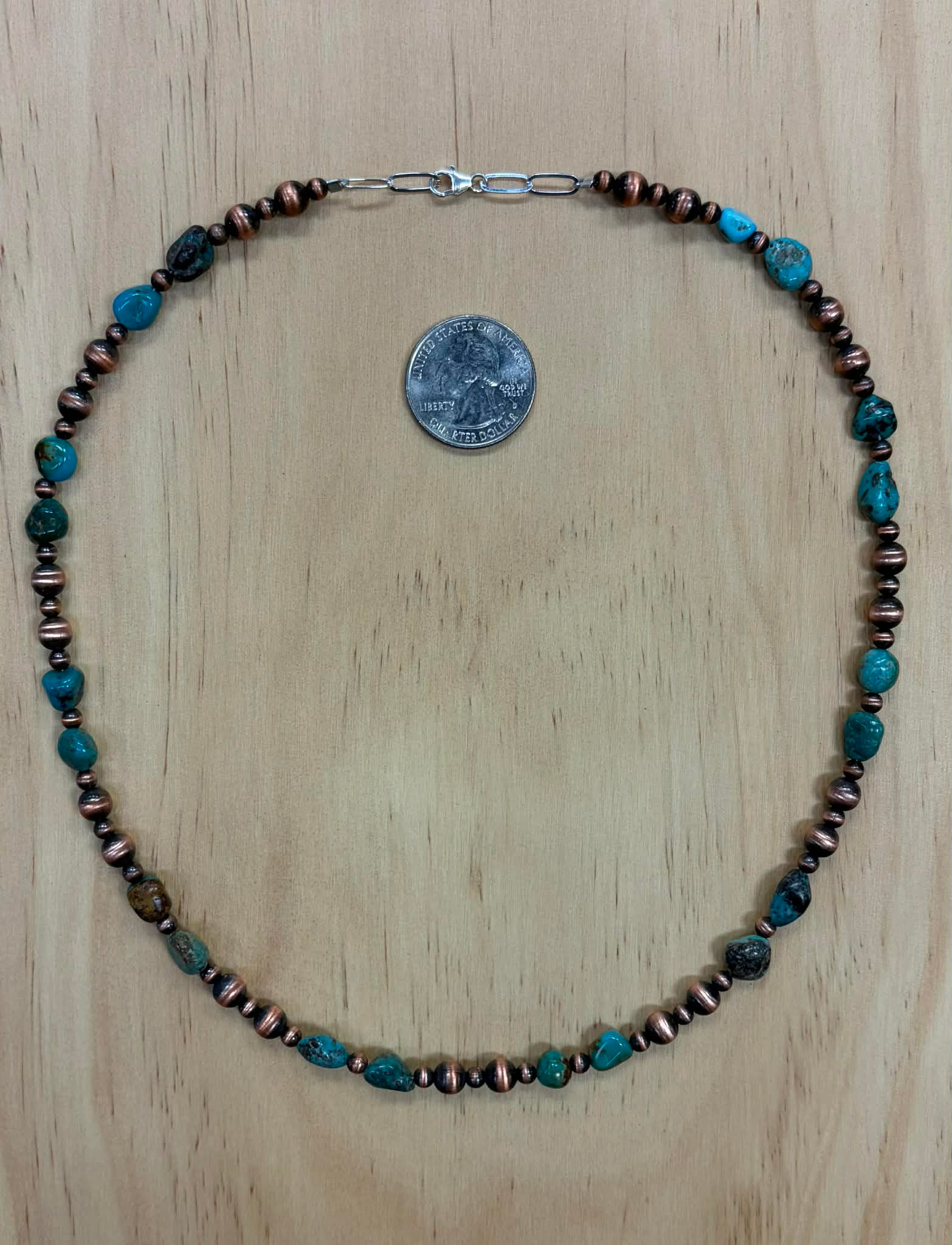 4mm-6mm Copper Pearl and Turquoise Necklace - 20"