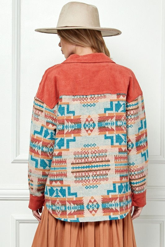 Thumbnail: Aztec Oversized Shacket with Corduroy Contrast