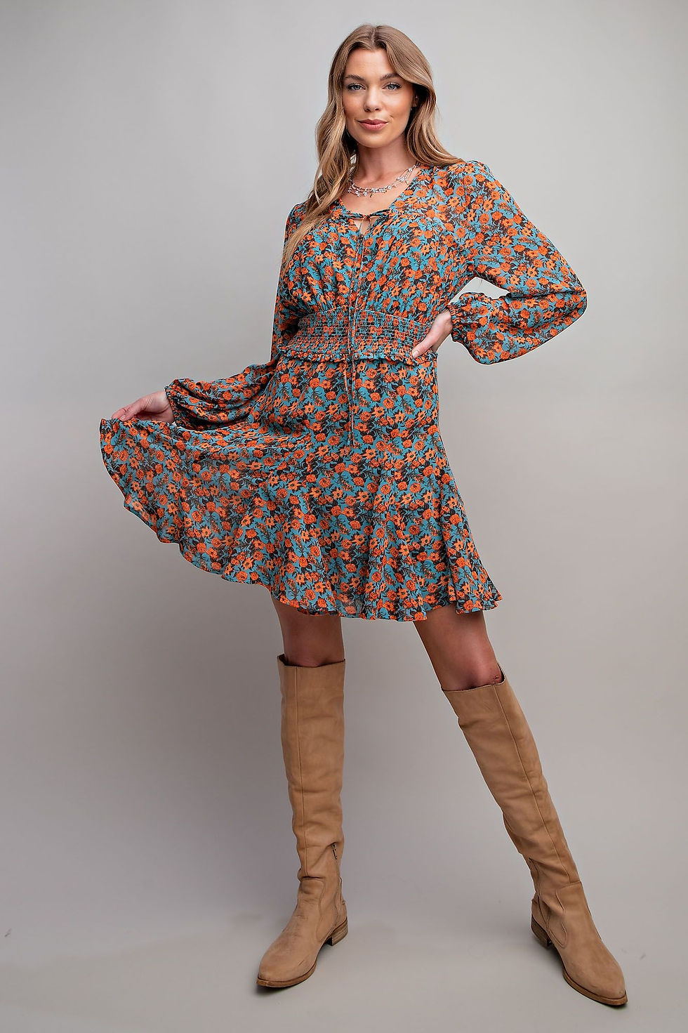 Thumbnail: FLORAL PRINTED CHIFFON SKATER DRESS