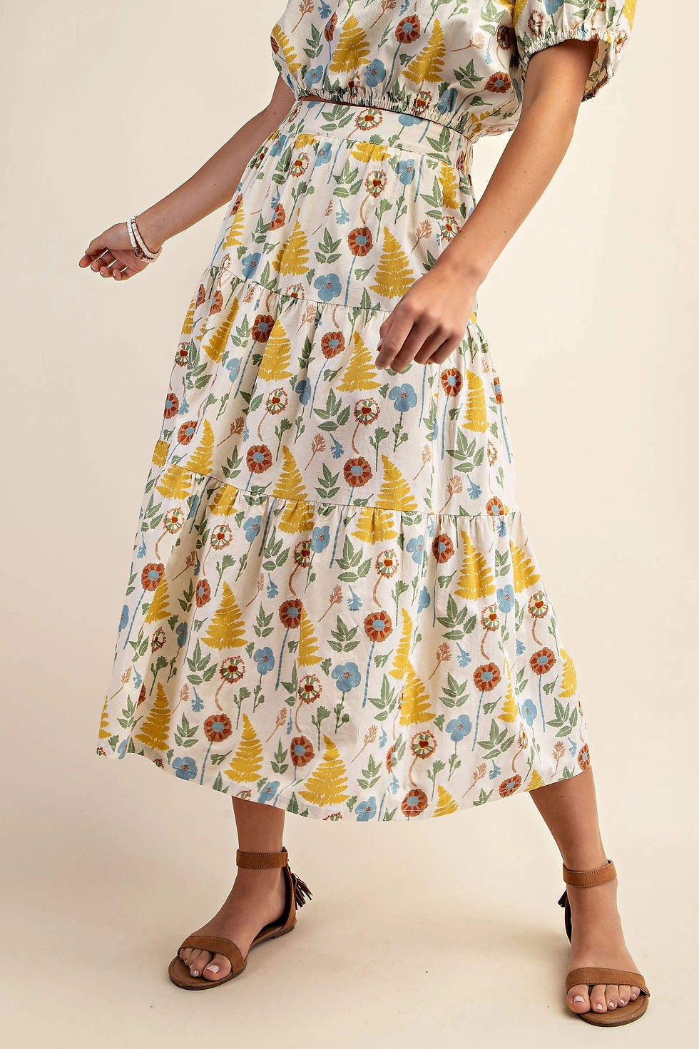 Thumbnail: Vintage Print Elastic Waist Skirt with Pockets