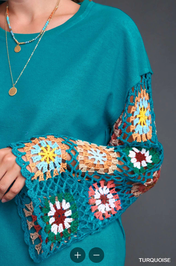 Thumbnail: Turquoise Top with Crochet Sleeves