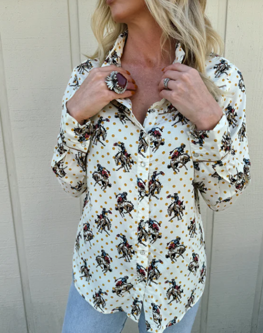 Thumbnail: Polka Dot and Cowgirl Pearl Snap Long Sleeve Top