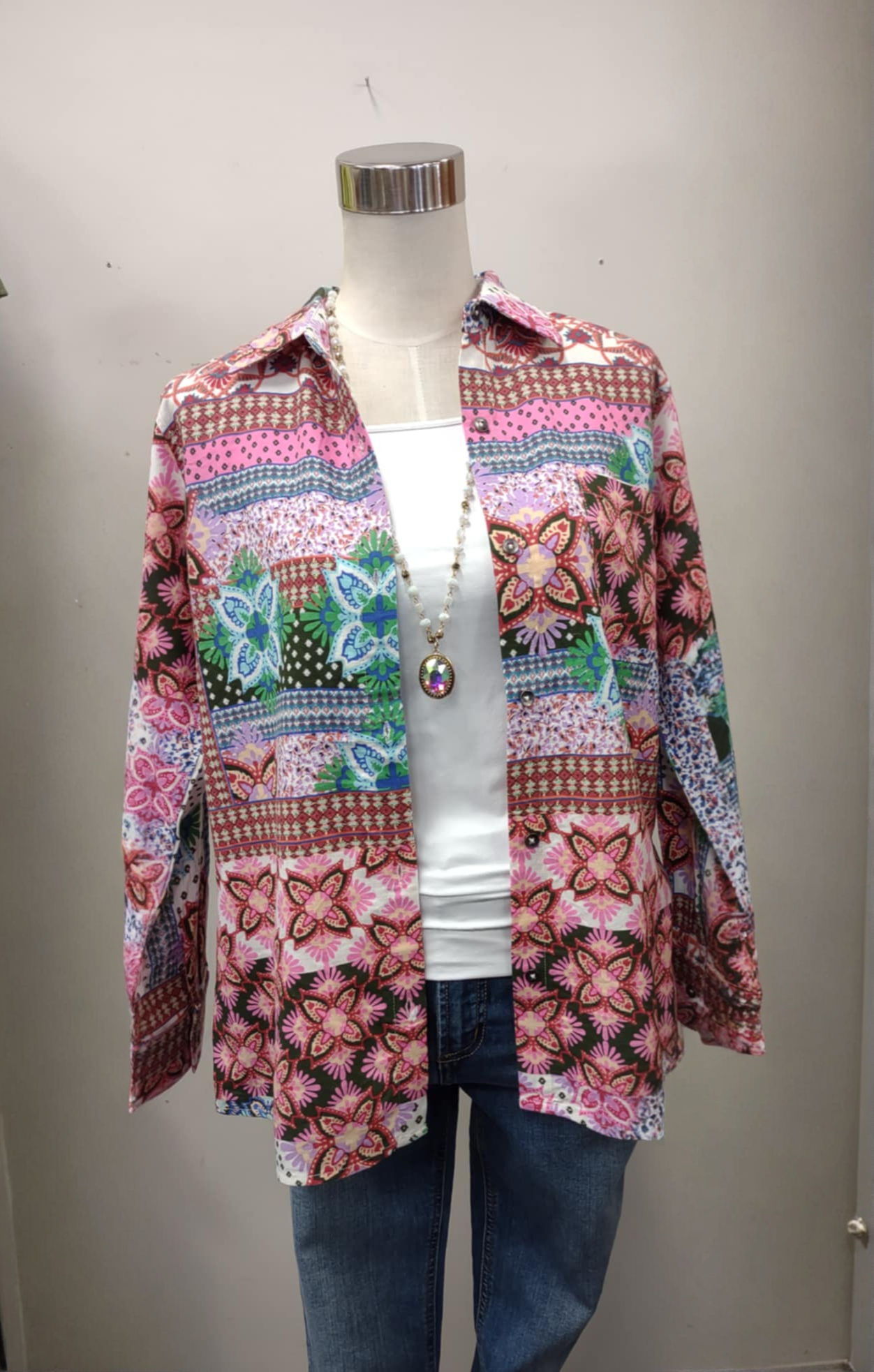 Spring Print Long Sleeve Button Up Top