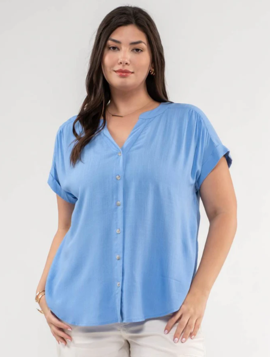 Thumbnail: Short Roll Sleeve Button Down Top