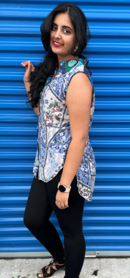 Thumbnail: Woven Printed Sleeveless Button Up Top