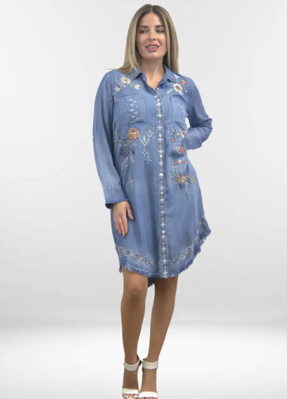 Embroidered Button Up Dress/Duster