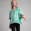 Thumbnail: Satin Geometric Print Top with Balloon Sleeves - Mint