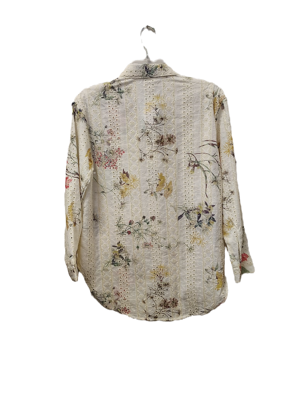 Thumbnail: Floral Print Embroidered Eyelet Button Up Top