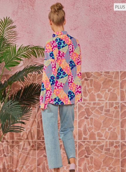 Thumbnail: Flower Power Print Long Sleeve Button Up Top