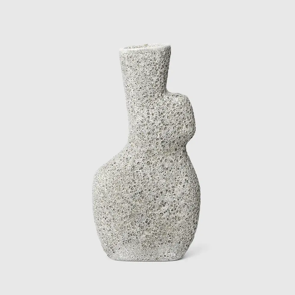 Ferm Living Yara Vase Textured grey pumice vase with organic, sculptural shape on neutral background