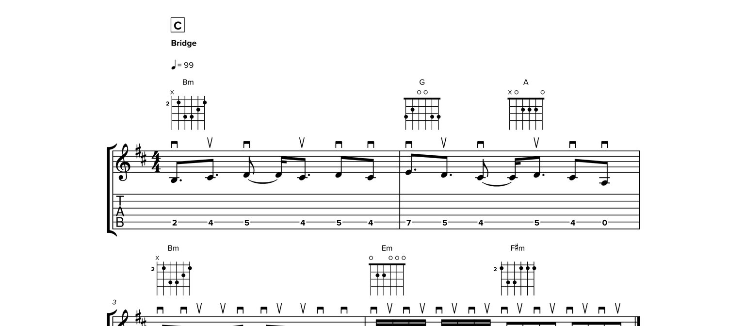 Notatie van Kryptonite (Riff 2)