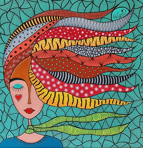PaGui Artiste, Tableau peinture acrylique Miss Vent II (36x36 cm)