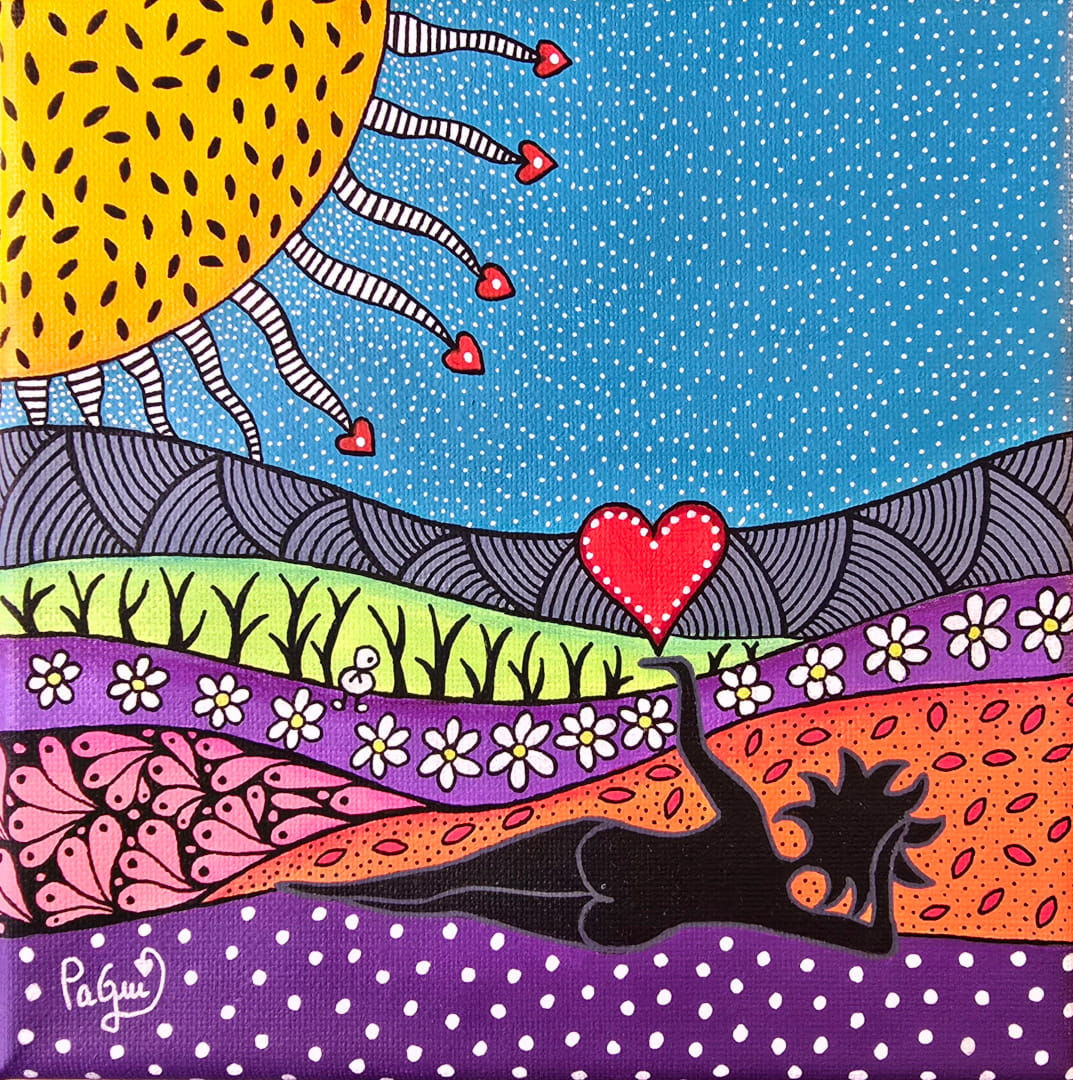 Silhouette zen devant paysage très coloré Tableau peinture acrylique
