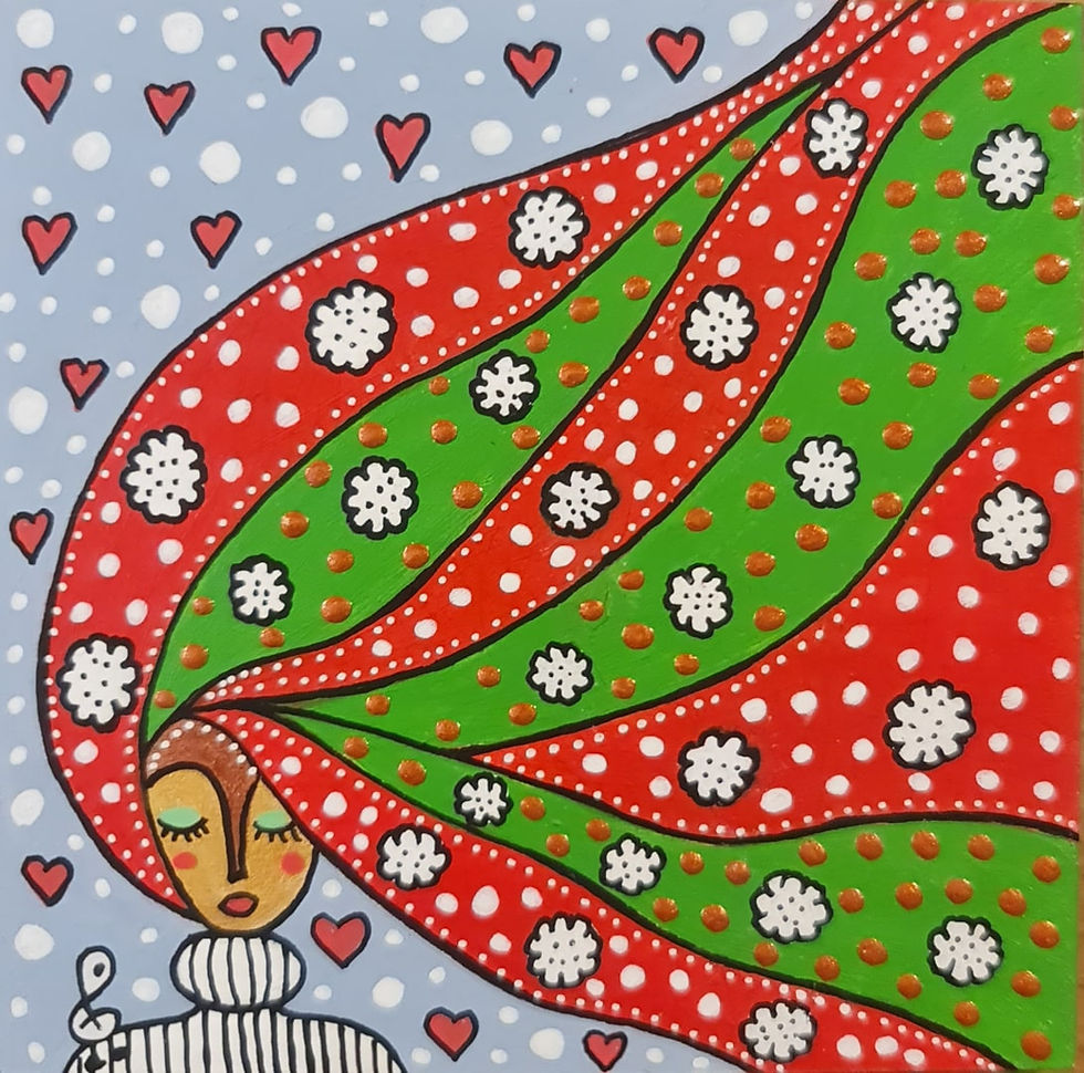 Portrait de femme aux couleurs de Noël Tableau peinture acrylique