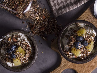 Sugar free granola with nuts and pineapple