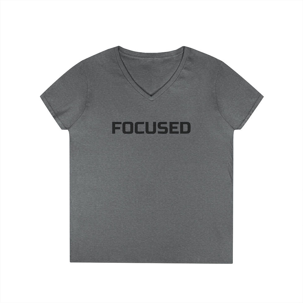 Thumbnail: PUNONONE.COM "Focused" Ladies' V-Neck T-Shirt | Gym, Yoga, Running! Get it done!