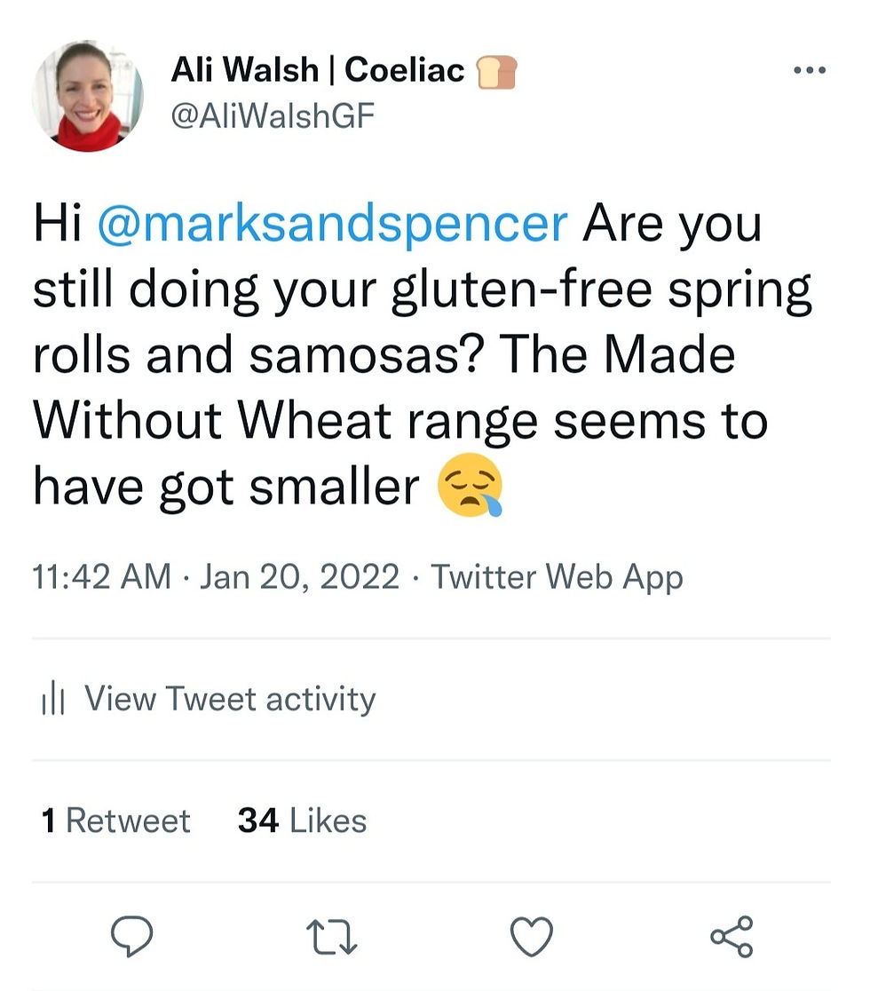 Twitter about gluten-free range at M&S