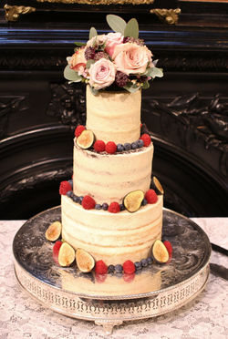 3 tier semi-naked wedding cake
