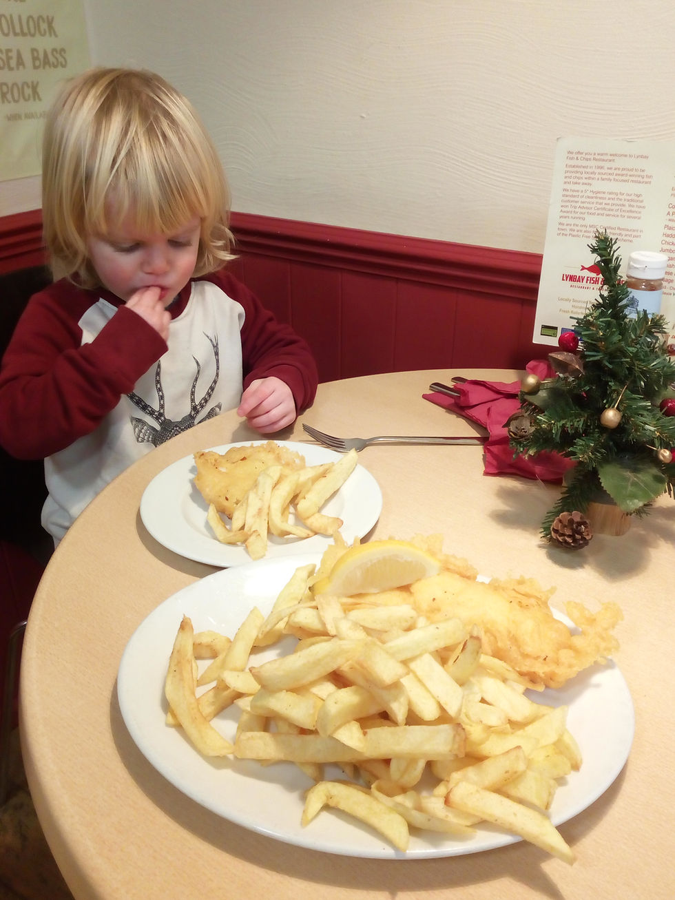 Eating gluten-free fish and chips in Ilfracombe