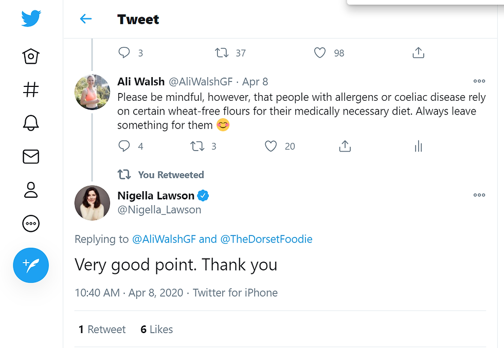 Tweet from Nigella Lawson