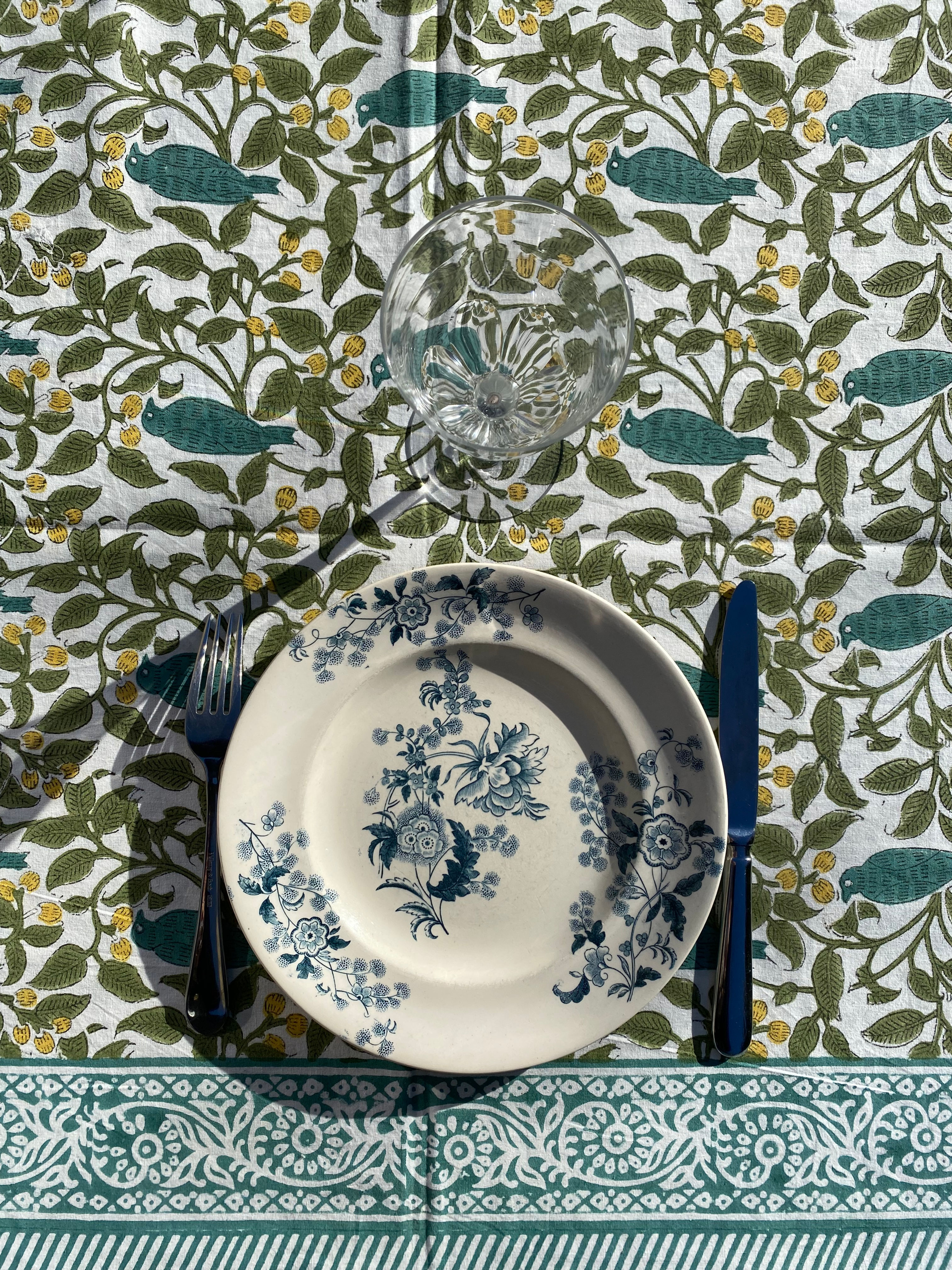 nappe Birds | Blockprinted Birds tablecloth