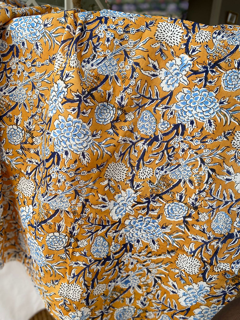 tissu indien Peacock jaune et bleus