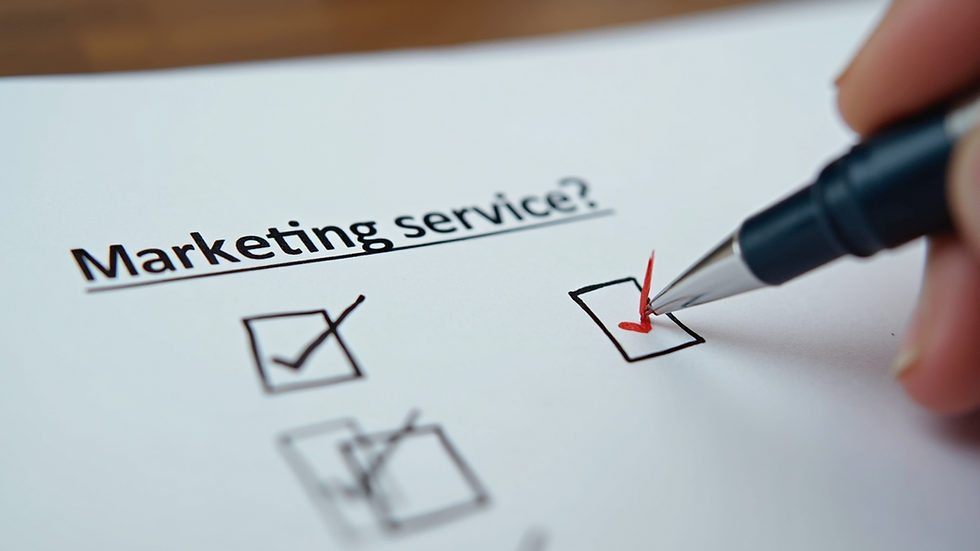 Close-up view of a checklist with marketing service questions