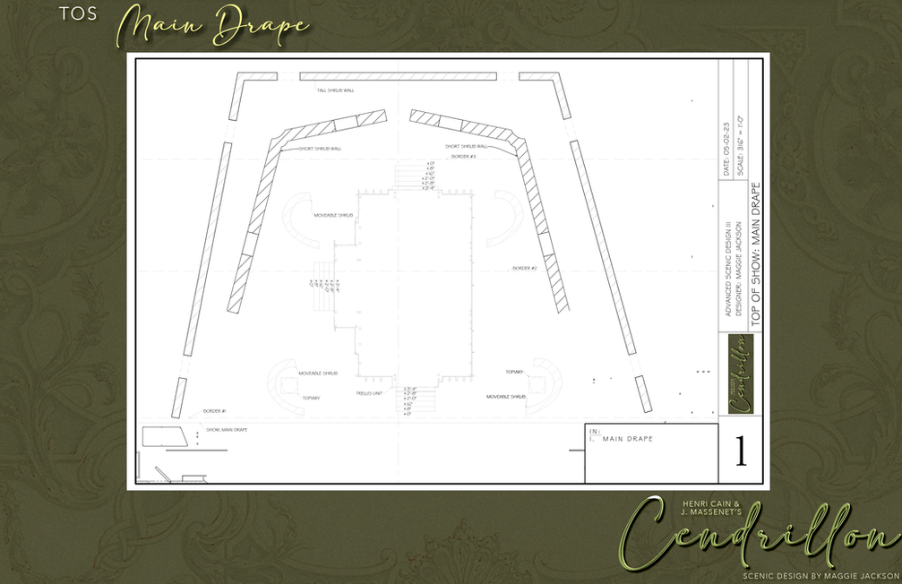 Top of Show: Main Drape, Plate #1
Shift Plots

Cendrillon by Jules Massenet
For the Lyric Theatre

Scenic Design by Maggie Jackson